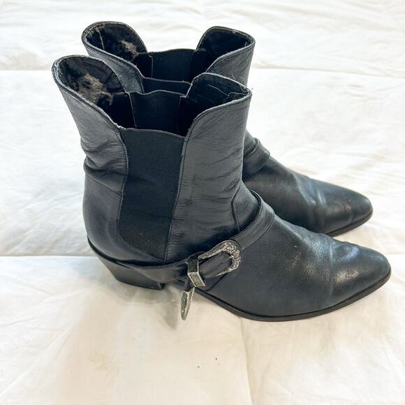 Zara Basic Black Leather Buckled Western Ankle Boots Women’s Size 9 - Picture 6 of 11